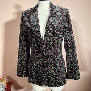 Vintage 1960 70 Mod Black Velvet Paisley Teal Red Retro Tuxedo Blazer ILGWU